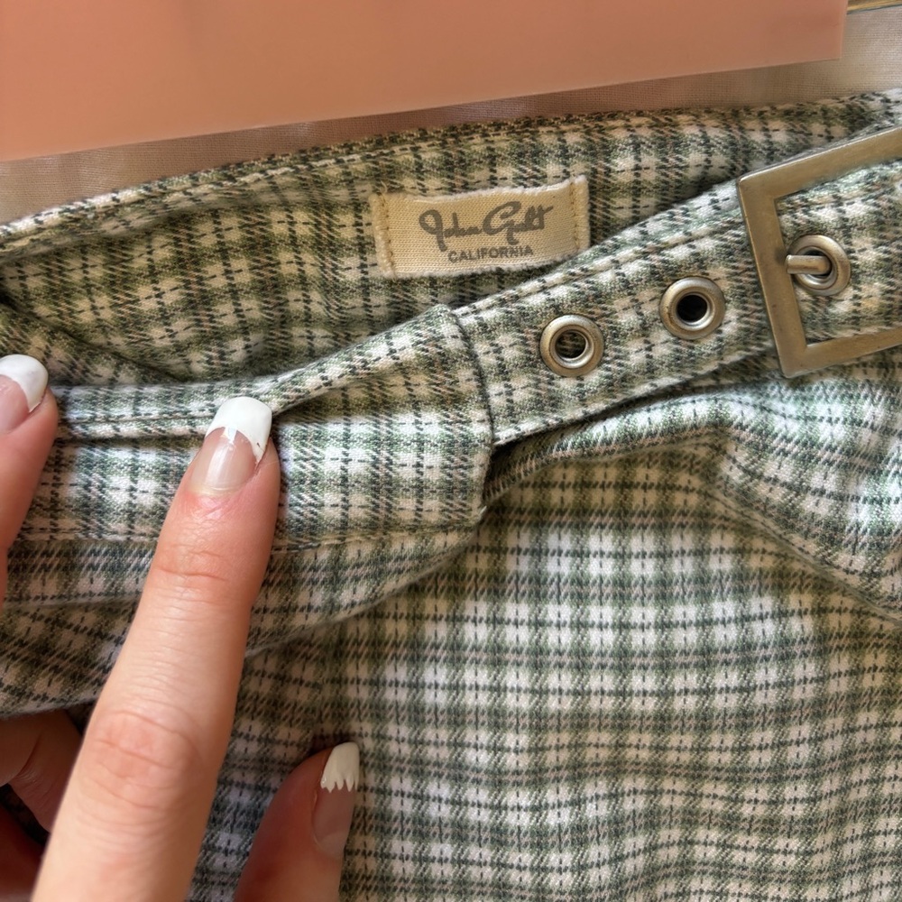 John Galt Brandy Melville Sage Green Plaid Buckle Skirt - Picture 3 of 3